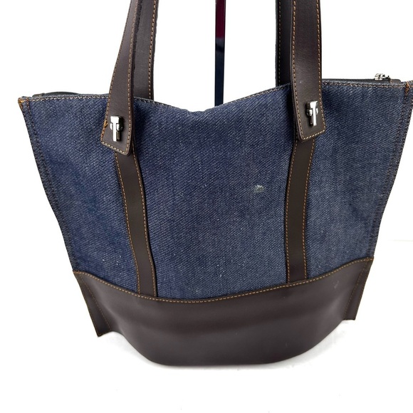 Lamarthe Paris Handbag Blue Denim Leather Shoulder Bag Purse Made In Italy - Picture 3 of 15